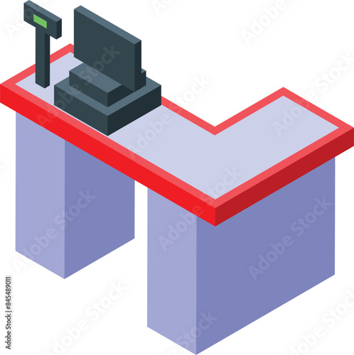 Modern cash register standing on a countertop with a barcode scanner for processing payments in a retail store