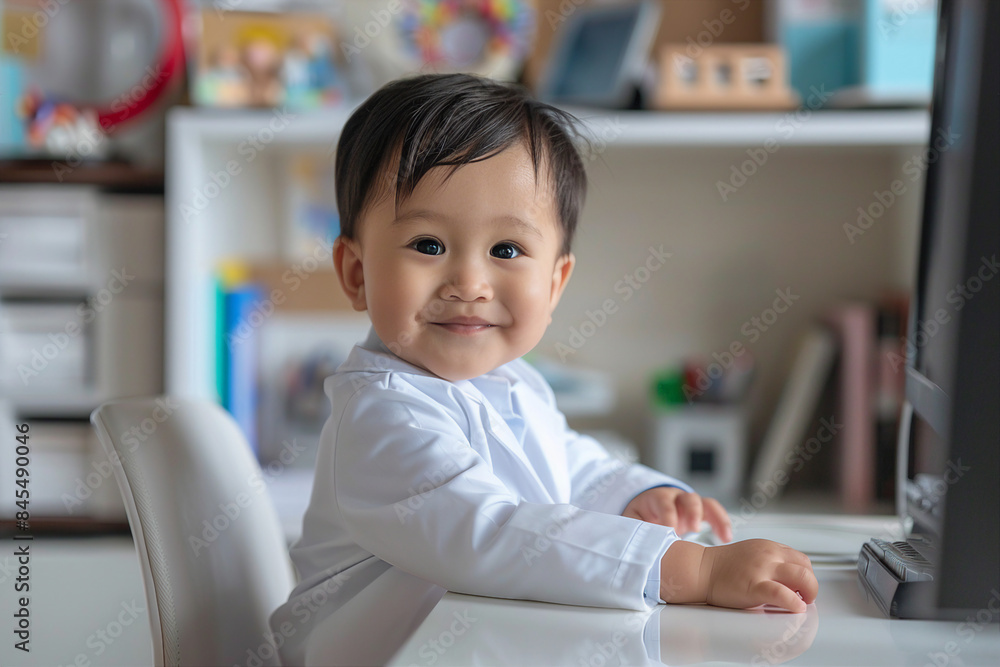 Small kid as a family doctor consultation receiving insurance pills prescription Generative AI illustration Small kid as a family doctor consultation receiving insurance pills prescription Generative AI illustration
