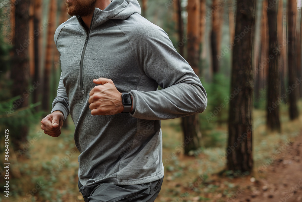 Fototapeta premium Generated by AI excited person jogging outdoors outside active way of life useful hobby