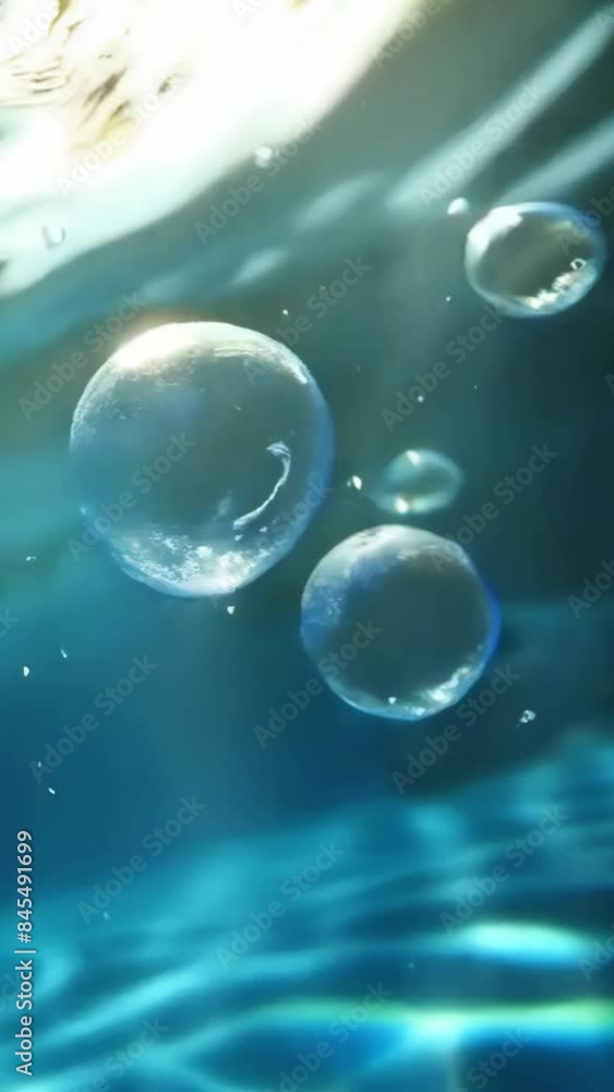 custom made wallpaper toronto digitalclean blue underwater view with bubbles and light - 4k 9x16 new stock video footage animation AI