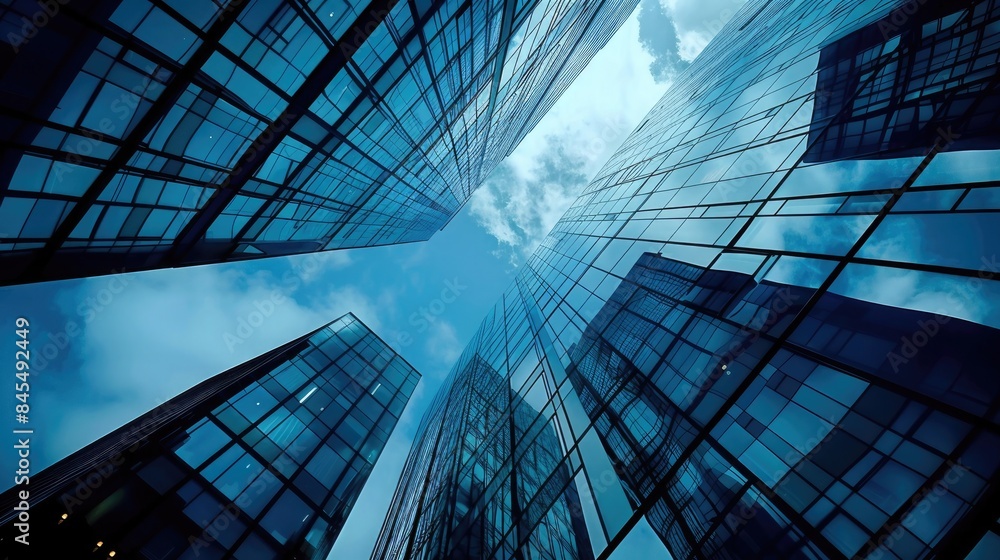 Obraz premium Business and Economy Skyscrapers and reflective glass curtain walls Create an atmosphere of success and organizational growth