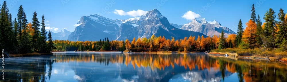 Obraz premium Scenic Train Journey Through the Majestic Canadian Rockies in Autumn