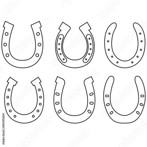 Set of horseshoe lineart. Horseshoe silhouette