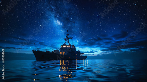 A large ship is sailing in the ocean at night © jr-art