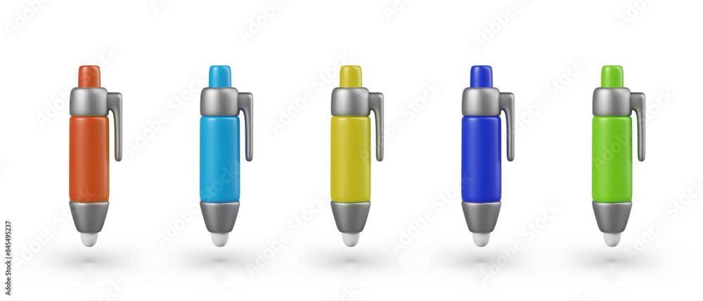 Set of automatic ballpoint pens of different colors. Elements for writing and drawing Set of automatic ballpoint pens of different colors. Elements for writing and drawing