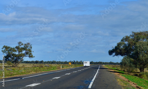 A caravan on the road in rural Australia. photo