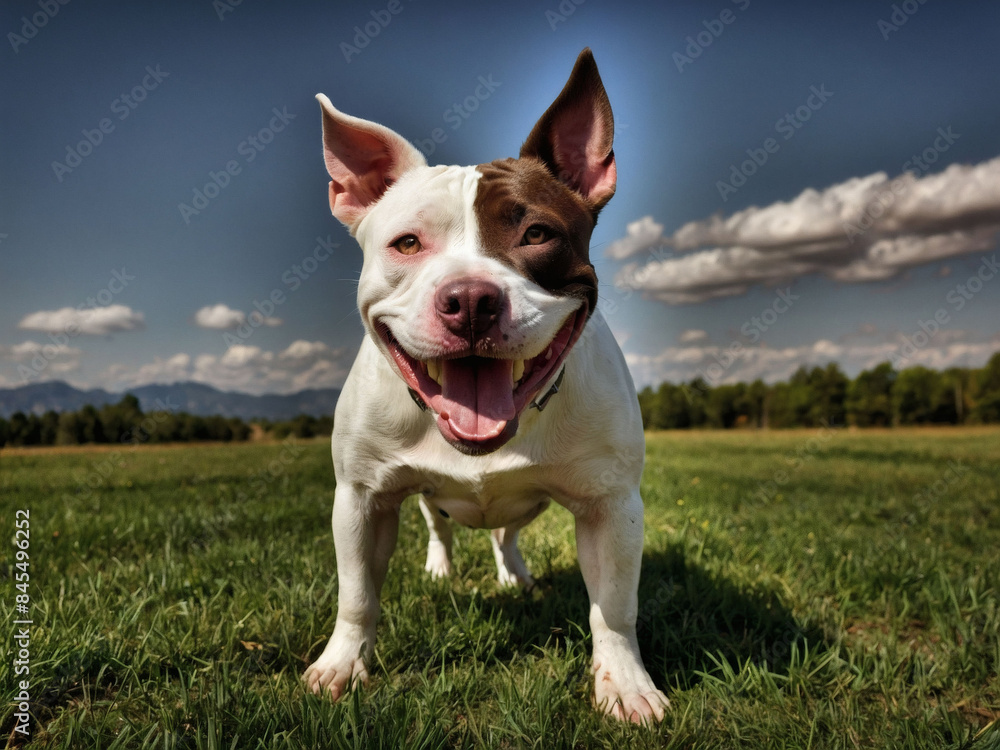 Happy Pit Bull Terrier mix with big smile. Happy Pit Bull Terrier mix with big smile.