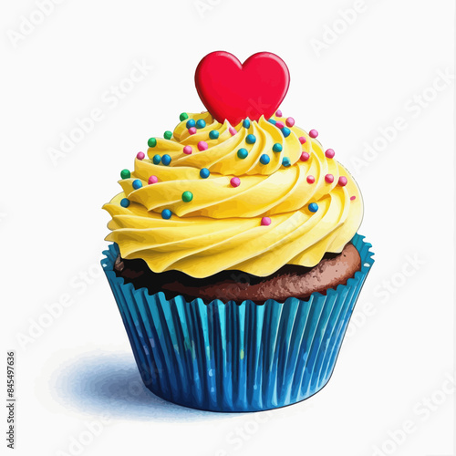 a cupcake with yellow frosting and a heart on top