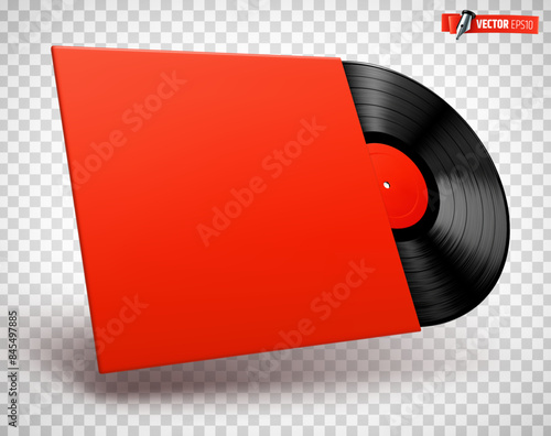 Vector realistic illustration of a vinyl record on a transparent background.
