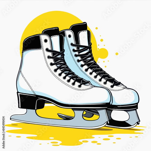 a pair of ice skates on a yellow background