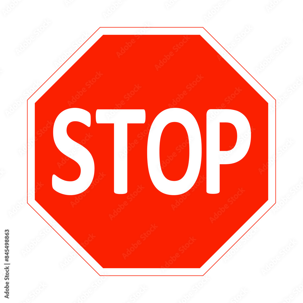 STOP sign. Red STOP sign. Driving without stopping is prohibited. After stopping, driver must give way to vehicles and pedestrians who have right way. Warning road sign. STOP sign. Red STOP sign. Driving without stopping is prohibited. After stopping, driver must give way to vehicles and pedestrians who have right way. Warning road sign.