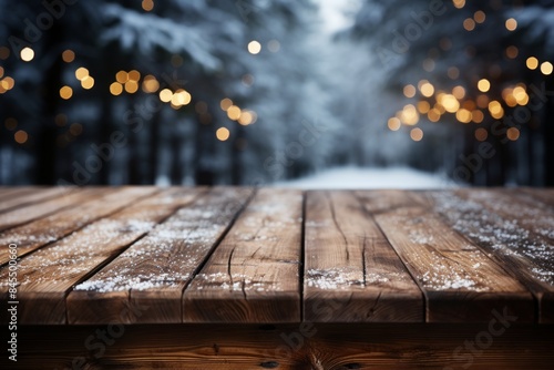 A rustic wooden table duste...