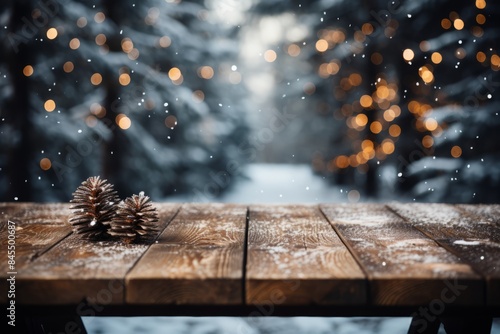 A rustic wooden table duste...