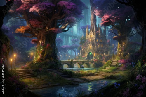 A serene forest scene at ni...