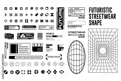 Futuristic streetwear cyberpunk shape element technology graphic vector design template
