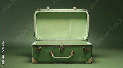 Interior of the light green suitcase, front view.
