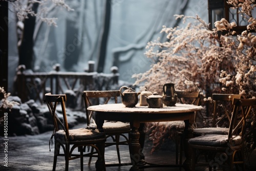 A rustic wooden table with ...