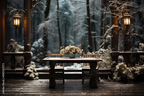 A rustic wooden table with ...