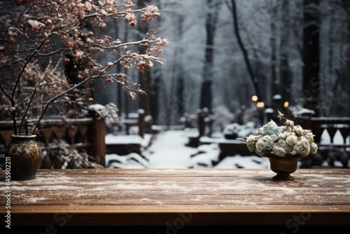 A rustic wooden table with ...