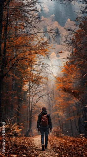 A Person s Solitude and Peace While Hiking Alone Through an Autumn Forest