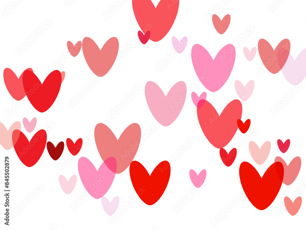 Red hearts confetti. Scatter cornered border on white valentine background.
