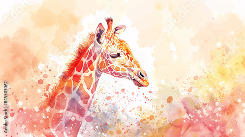 Adorable nursery design with a watercolor horse and giraffe for a baby room photo