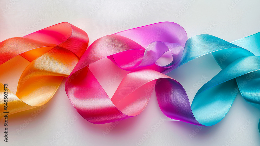 Colorful satin ribbons are intertwined in a graceful display of vibrant colors Colorful satin ribbons are intertwined in a graceful display of vibrant colors
