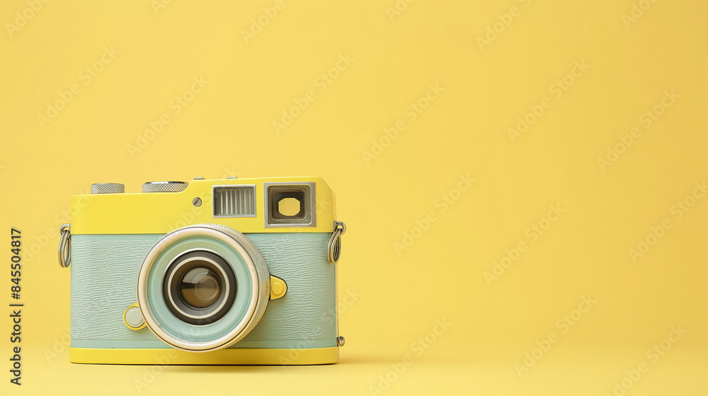 pastel yellow color old camera on yellow background pastel yellow color old camera on yellow background