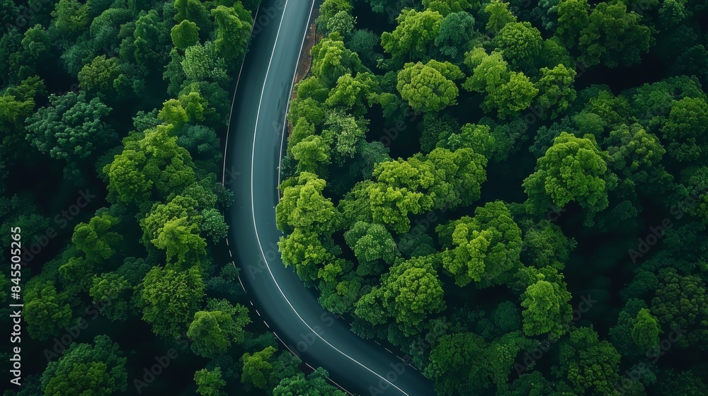 Drone top view of a mountain road winding through dense woods on a sunny summer day, capturing the vibrant green foliage and the meandering path AI Generative. Drone top view of a mountain road winding through dense woods on a sunny summer day, capturing the vibrant green foliage and the meandering path AI Generative.