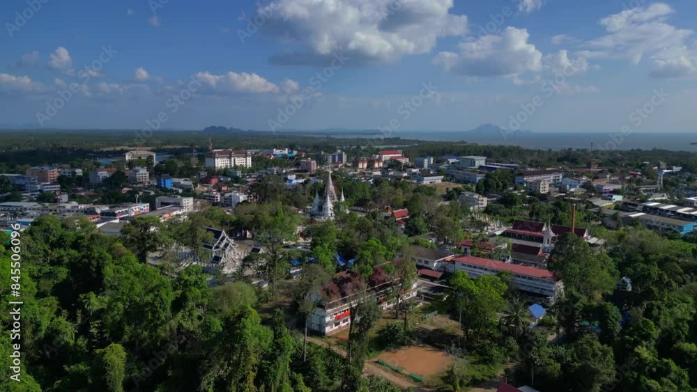 krabi town with temple monastery in city. Best aerial view flight drone krabi town with temple monastery in city. Best aerial view flight drone