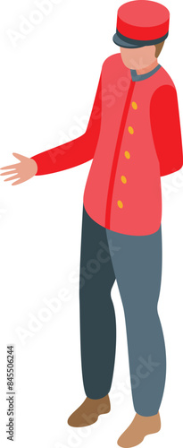 Hotel porter greeting with open hand isometric icon