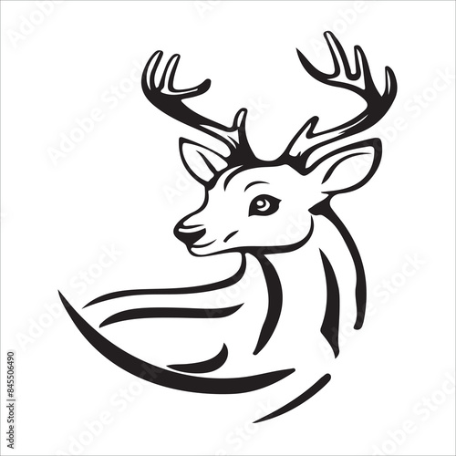 Deer liner art icon logo vector black and white
