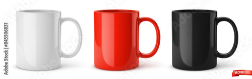 Vector realistic illustration of ceramic mugs on a white background.