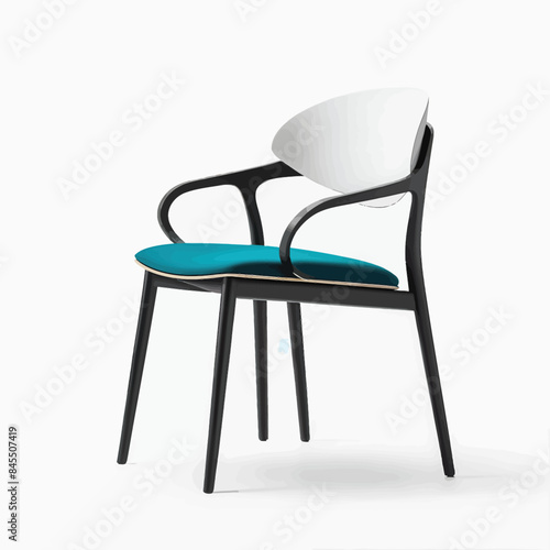 a black and white chair with a blue seat