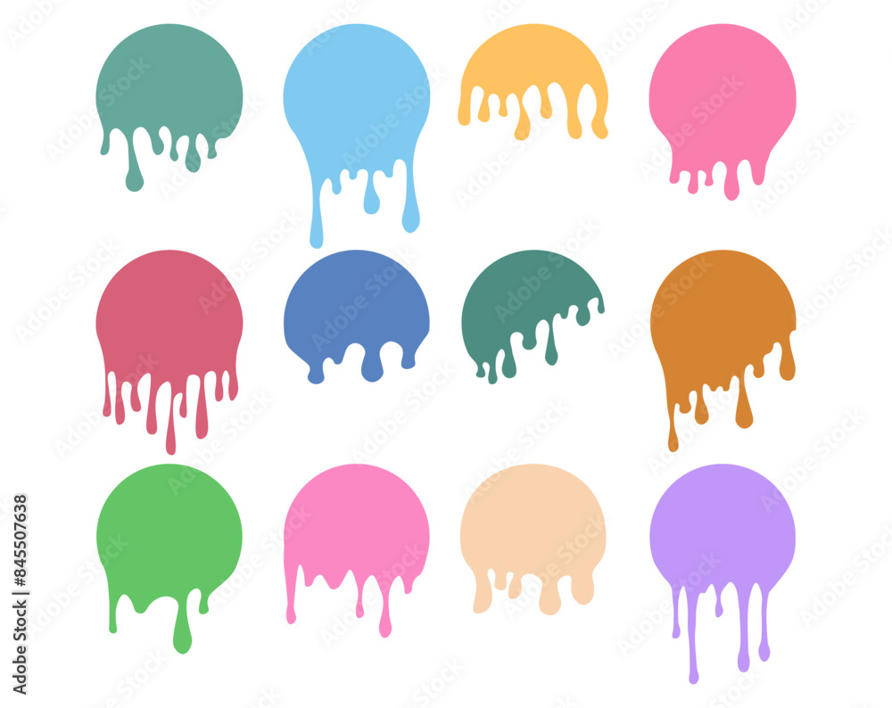 Set of colorful drips circle labels. Paint drip stickers. Current liquid and paint flows. Inkblot Set of colorful drips circle labels. Paint drip stickers. Current liquid and paint flows. Inkblot