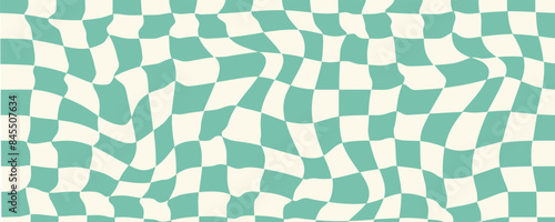 Pattern retro psychedelic checkerboard. Twisted and distorted trendy texture. Y2k aesthetic design. Groovy hippie background