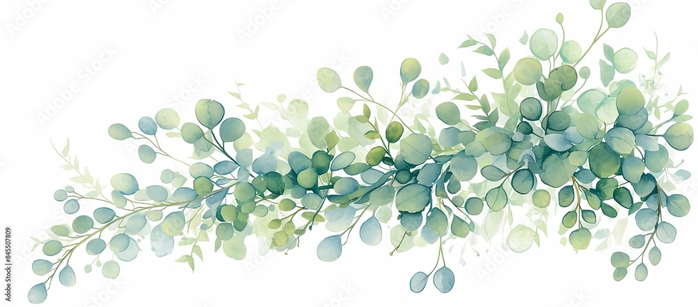 Eucalyptus Serenity: Watercolor Garland of Eucalyptus Leaves Isolated on White Eucalyptus Serenity: Watercolor Garland of Eucalyptus Leaves Isolated on White