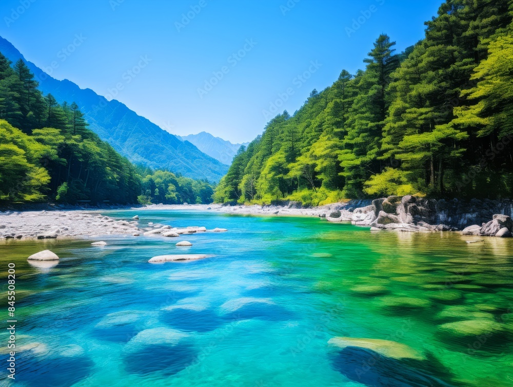 日本の美しい川と森林風景