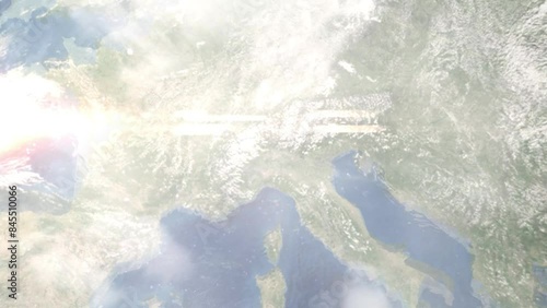 Zoom in from space and focus on Cesano Maderno, Italy. 3D Animation. Background for travel intro. Elements of this image furnished by NASA	 photo