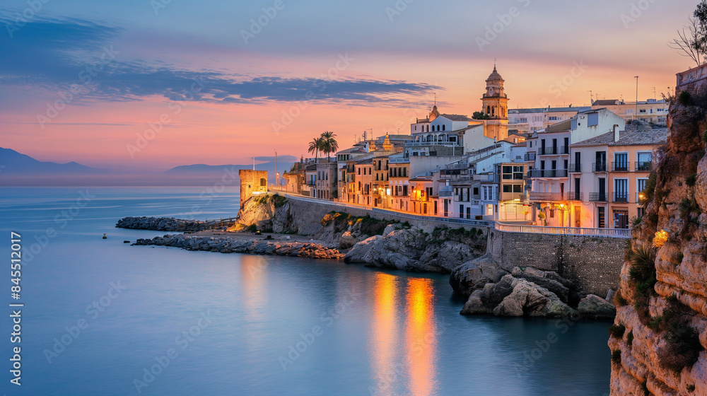 Obraz premium Mediterranean Coastline at Sunset