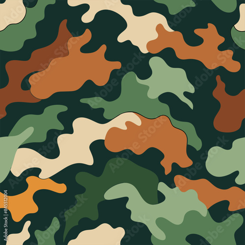 Seamless Camouflage Pattern with Earth Tones in Green, Brown, and Beige for Military and Outdoor Use
