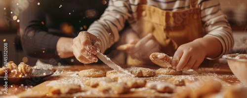 Family baking cookies for National Cookie Day, November 4th, enjoying the sweet aroma and taste, 4K hyperrealistic photo.