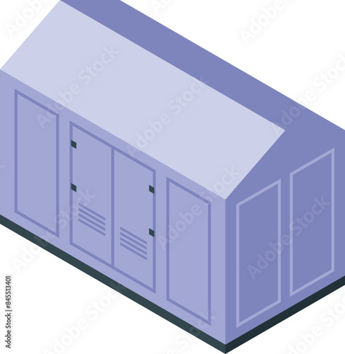 Isometric icon of an electrical transformer house ensuring reliable energy supply