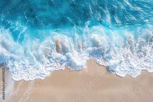 Holidays Background. Aerial Top Down View of Beach and Sea with Ocean Waves