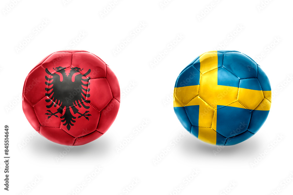 Obraz premium football balls with national flags of sweden and albania ,soccer teams. on the white background.