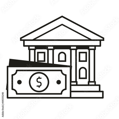 Bank and Finance System Icon in Line Art Design