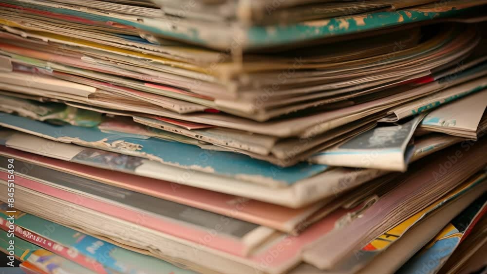 A stack of old magazines and newspapers waiting to be repurposed into a collage. A stack of old magazines and newspapers waiting to be repurposed into a collage.