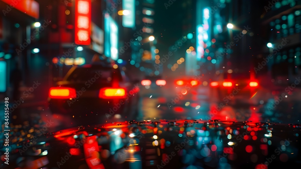 Fototapeta premium Vibrant Cityscape with Blurred Lights and Neon Signage in an Urban Nightscape