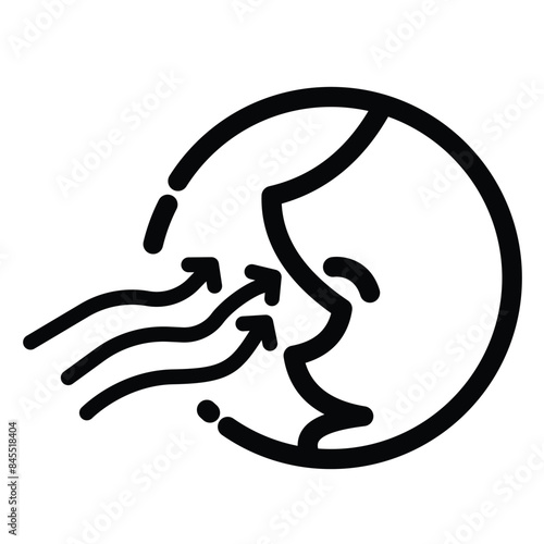 Side view nose breathe in fresh air. Human sense of smell and sniffing icon illustration outline isolated on square white background. Simple flat sign drawing with cartoon monochrome art style.