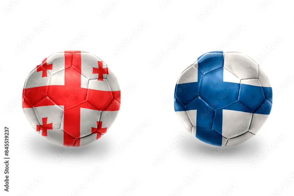 football balls with national flags of finland and georgia ,soccer teams. on the white background.